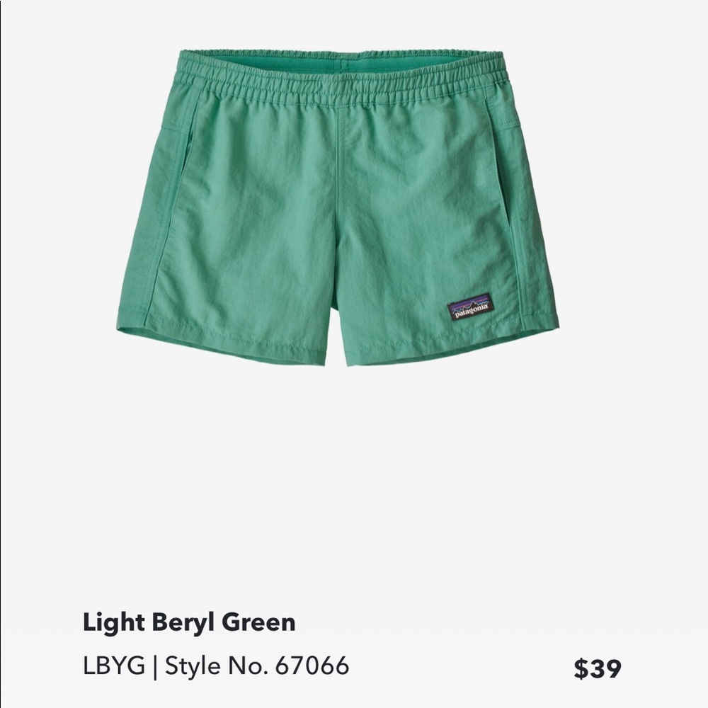 NWT Patagonia Girls teal Baggies shorts